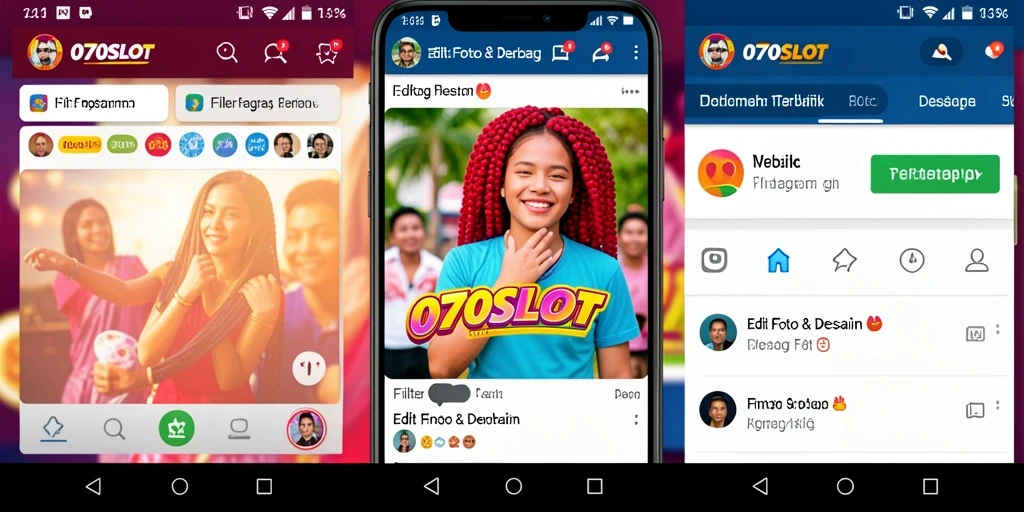 Tampilan antarmuka utama 070SLOT dengan berbagai pilihan filter Instagram.
