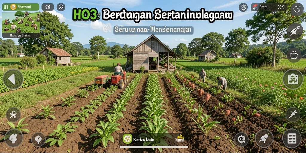 Antarmuka HO3 yang menampilkan kebun yang indah dan interaktif.