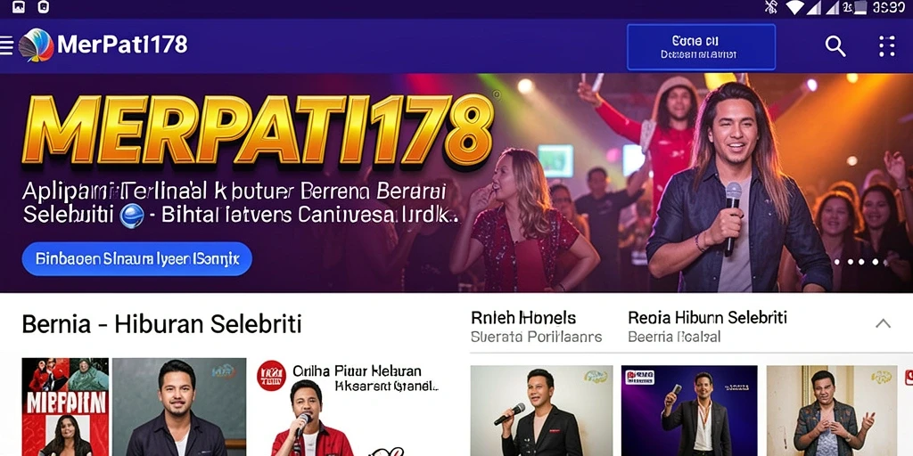 Antarmuka menarik aplikasi MERPATI178 dengan berita selebriti terbaru.