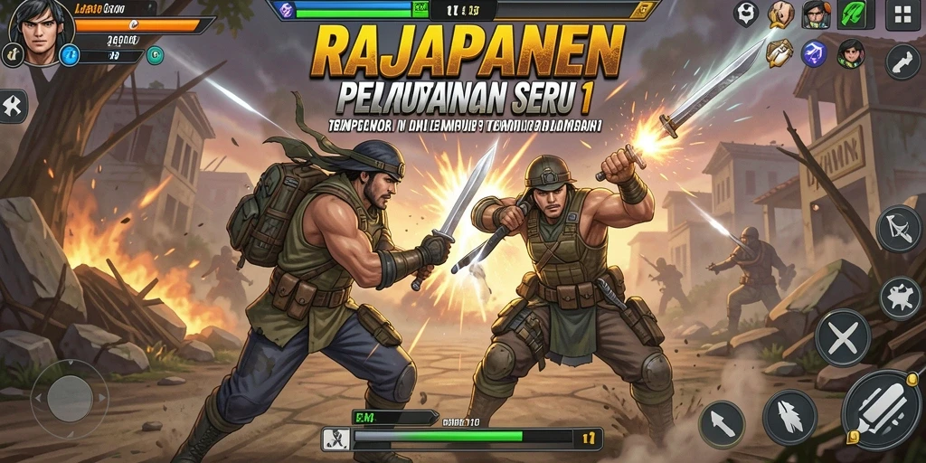 Tampilan antarmuka tempur 1 lawan 1 yang dinamis dan menarik.