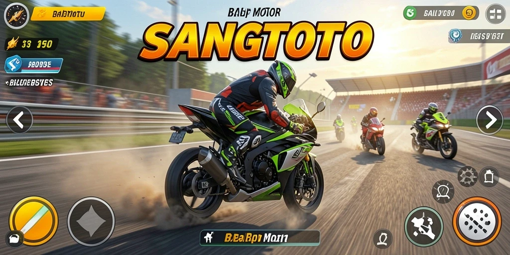Tampilan antarmuka utama SANGTOTO menampilkan balapan motor yang seru.